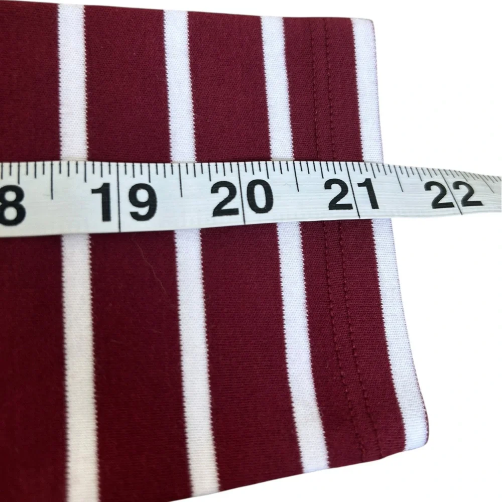 LAKE Luxury Loungewear Pima Cotton Striped Long Sleeve Tee XS Burgundy Soft‎